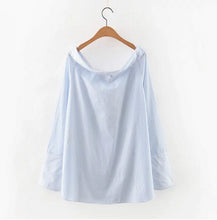 Women Peter pan collar Striped Shirt Casual Buttons Side Slit Off Shoulder Blouse Tops blusas femme blusas