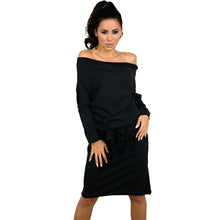 women-sexy-dress-slash-neck-off-shoulder-long-sleeve-dress-with-belt-bandage-dress-loose-casual-club-dress BBL