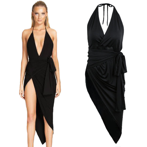 women-dress-halter-belt-split-casual-bodycon-party-dress-irregular-hem-sleeveless-club-sexy-dress-vestidos BBL