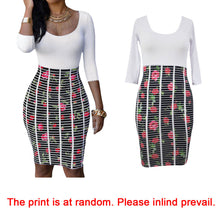 women-dress-scoop-neck-rose-starry-flower-bodycon-dress-crossing-stripes-empire-waist-dashiki-dress-tunique-femme BBL