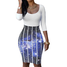 women-dress-scoop-neck-rose-starry-flower-bodycon-dress-crossing-stripes-empire-waist-dashiki-dress-tunique-femme BBL