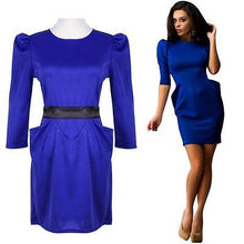 women-formal-dress-half-sleeve-empire-casual-tourism-slim-pockets-mini-blue-red-dresses-with-belt BBL