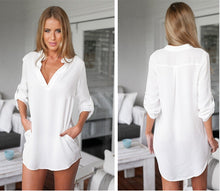 Women V neck Long Sleeve Sexy Party Mini Dress Shirts Vestidos Casual Loose Beach Style Dress Plus Size Y0543