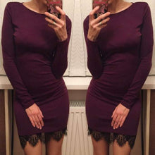 Women casual vestidos de fiesta Elegant lace solid bodycon dress Christmas evening party long sleeve dress