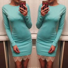 Women casual vestidos de fiesta Elegant lace solid bodycon dress Christmas evening party long sleeve dress