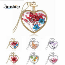 Womenornaments Jewelry Sweet Girls Women Dry Flower Heart Love Glass Wishing Bottle Pendant Necklace Gift