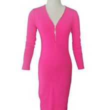 Women's Zipper V-neck Dress Plus Size Casual Solid Straight Long Sleeve Maxi Dresses J6070