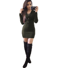 Young Girls' Solid Bandage Dresses Sexy Long Sleeved V Neck Lace Up Bodycon Mini Party Vestidos Strechy Solid Color LX095