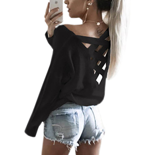 Explosion Women Bandage T-Shirts Full Sleeve Solid Casual Women O-Neck Tee Shirt Tops Sexy Bandage T-shirt