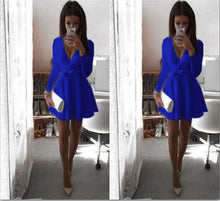 Preppy Style Women Dress Sexy V-Neck Long Sleeve Dresses Robe Sexy Solid Bow Ball Gown Mini Dress Vestidos GV489
