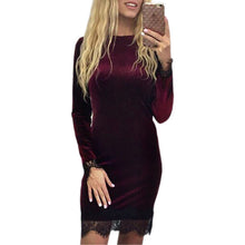 Sexy Bodycon Velvet Lace Dress Long Sleeve Round Neck Women Party Dresses Elegant Dress Lace Pencil Dress Vestidos GV495