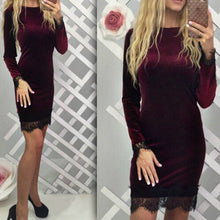 Sexy Bodycon Velvet Lace Dress Long Sleeve Round Neck Women Party Dresses Elegant Dress Lace Pencil Dress Vestidos GV495