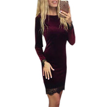 Sexy Bodycon Velvet Lace Dress Long Sleeve Round Neck Women Party Dresses Elegant Dress Lace Pencil Dress Vestidos GV495