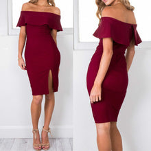 Sexy Off Shoulder Slash Rullfed Dress Women Split Hem Bodycon Dress Casual Solid Package Hip Dress Vestidos X0363