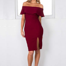 Sexy Off Shoulder Slash Rullfed Dress Women Split Hem Bodycon Dress Casual Solid Package Hip Dress Vestidos X0363