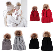 2pcss-baby-mother-knitted-cotton-hat-family-boy-girl-toddler-adult-cute-crochet-beanies-fur-ball-kids-hats-for-caps BBL