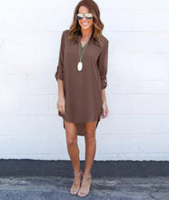 3XL Women's Plunging Neck Chiffon Dress Long Sleeve Casual Tunic Shirt Dress Irregular Front Short Vestidos