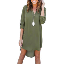3XL Women's Plunging Neck Chiffon Dress Long Sleeve Casual Tunic Shirt Dress Irregular Front Short Vestidos