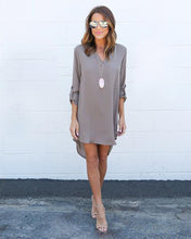 3XL Women's Plunging Neck Chiffon Dress Long Sleeve Casual Tunic Shirt Dress Irregular Front Short Vestidos