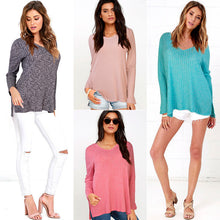 4 Colors Women Sexy Loose Sweaters Casual Knitted Top Bottoming Shirts Long Sleeve V-neck Side Split Knitwear M0601