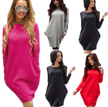 4 colors Women Dress Solid Elegant Dresses Casual Cotton warm Vestidos Sexy Long Sleeve with Pockets LX063