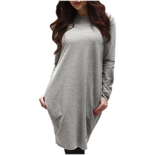 4 colors Women Dress Solid Elegant Dresses Casual Cotton warm Vestidos Sexy Long Sleeve with Pockets LX063