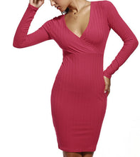 5 Colors Ladies Sexy Elegant Dress Deep V Tight Long-sleeved Office Dresses Solid Package Hip Bodycon Vestidos X0268