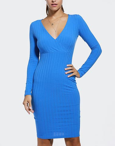 5 Colors Ladies Sexy Elegant Dress Deep V Tight Long-sleeved Office Dresses Solid Package Hip Bodycon Vestidos X0268