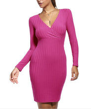 5 Colors Ladies Sexy Elegant Dress Deep V Tight Long-sleeved Office Dresses Solid Package Hip Bodycon Vestidos X0268