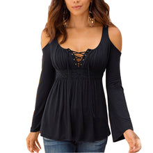 5XL Bottoming Tops Sexy Lace Up Cold Shoulder Long Sleeved Oversized Shirts Blusas For Women Ladies LX041