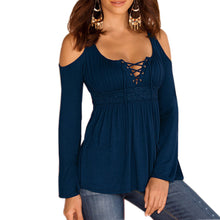 5XL Bottoming Tops Sexy Lace Up Cold Shoulder Long Sleeved Oversized Shirts Blusas For Women Ladies LX041
