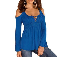 5XL Bottoming Tops Sexy Lace Up Cold Shoulder Long Sleeved Oversized Shirts Blusas For Women Ladies LX041