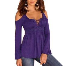 5XL Bottoming Tops Sexy Lace Up Cold Shoulder Long Sleeved Oversized Shirts Blusas For Women Ladies LX041