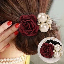 6 Color Elastic Hair Bands Women Satin Ribbon Rose Flower Pearls Hairband Ponytail Holder Hair Band Valentine's Gifts
