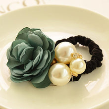 6 Color Elastic Hair Bands Women Satin Ribbon Rose Flower Pearls Hairband Ponytail Holder Hair Band Valentine's Gifts