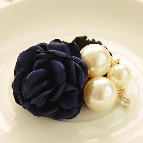6 Color Elastic Hair Bands Women Satin Ribbon Rose Flower Pearls Hairband Ponytail Holder Hair Band Valentine's Gifts