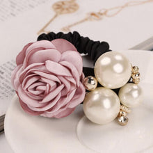 6 Color Elastic Hair Bands Women Satin Ribbon Rose Flower Pearls Hairband Ponytail Holder Hair Band Valentine's Gifts