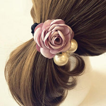 6 Color Elastic Hair Bands Women Satin Ribbon Rose Flower Pearls Hairband Ponytail Holder Hair Band Valentine's Gifts