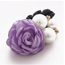6 Color Elastic Hair Bands Women Satin Ribbon Rose Flower Pearls Hairband Ponytail Holder Hair Band Valentine's Gifts