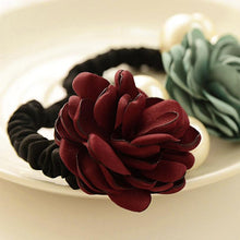 6 Color Elastic Hair Bands Women Satin Ribbon Rose Flower Pearls Hairband Ponytail Holder Hair Band Valentine's Gifts