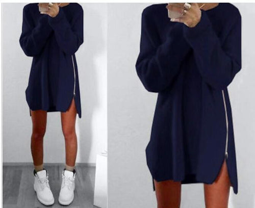 6 Colors Knitting Sweater Dress Women Sweater Dress Loose Casual Zipper Dress Long Sleeve Mini Vestidos