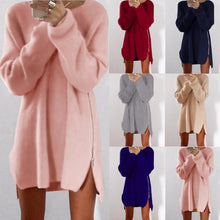 6 Colors Knitting Sweater Dress Women Sweater Dress Loose Casual Zipper Dress Long Sleeve Mini Vestidos