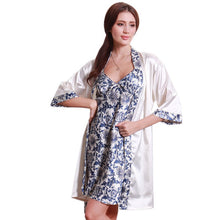 new-womens-silk-like-sleepwear-robe-creative-blue-and-white-dress-porcelains-ropa-dormir-pajamas-robe-set-y04 BBL