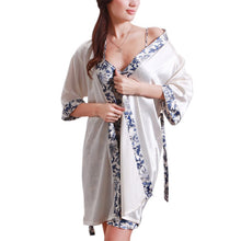 new-womens-silk-like-sleepwear-robe-creative-blue-and-white-dress-porcelains-ropa-dormir-pajamas-robe-set-y04 BBL
