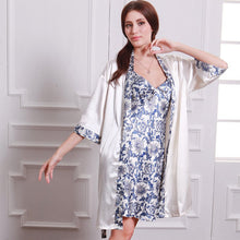 new-womens-silk-like-sleepwear-robe-creative-blue-and-white-dress-porcelains-ropa-dormir-pajamas-robe-set-y04 BBL