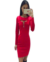 new-vestido-woman-long-sleeved-chest-zipper-bag-hip-slim-dresses-lady-nightclub-mini-dress BBL