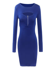 new-vestido-woman-long-sleeved-chest-zipper-bag-hip-slim-dresses-lady-nightclub-mini-dress BBL