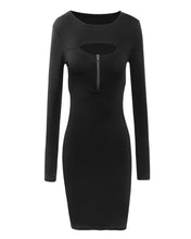 new-vestido-woman-long-sleeved-chest-zipper-bag-hip-slim-dresses-lady-nightclub-mini-dress BBL