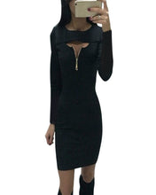 new-vestido-woman-long-sleeved-chest-zipper-bag-hip-slim-dresses-lady-nightclub-mini-dress BBL