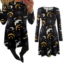 new-elegant-women-fashion-bat-and-moon-polyester-print-dress-with-full-sleeve-and-o-neck-for-halloween BBL